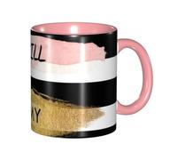 Apbdffjnf Stripe Don't Kill My Vibe Print Ceramic Coffee Mugs, 11 Oz Ceramic Mugs Tea Cups with Handle for Office and Home Pink