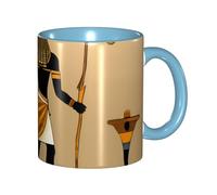 Apbdffjnf Sun Old Egyptian Timeless Grace Print Ceramic Coffee Mugs, 11 Oz Ceramic Mugs Tea Cups with Handle for Office and Home Sky Blue