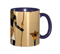 Apbdffjnf Sun Old Egyptian Timeless Grace Print Ceramic Coffee Mugs, 11 Oz Ceramic Mugs Tea Cups with Handle for Office and Home Navy Blue