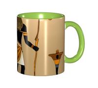 Apbdffjnf Sun Old Egyptian Timeless Grace Print Ceramic Coffee Mugs, 11 Oz Ceramic Mugs Tea Cups with Handle for Office and Home Green