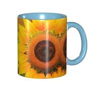 Apbdffjnf Sunflower Butterfly Sunny Print Ceramic Coffee Mugs, 11 Oz Ceramic Mugs Tea Cups with Handle for Office and Home Sky Blue