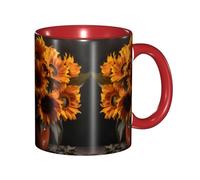 Apbdffjnf Sunflower Pattern Print Ceramic Coffee Mugs, 11 Oz Ceramic Mugs Tea Cups with Handle for Office and Home Red