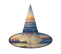 Apbdffjnf Sunset View on The Beach Shore Print Halloween Witch Hat Pointed Witch Hat Costume Accessory for Halloween Party Decoration