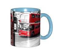 Apbdffjnf Telephone Booth Print Ceramic Coffee Mugs, 11 Oz Ceramic Mugs Tea Cups with Handle for Office and Home Sky Blue