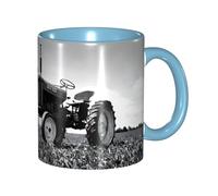 Apbdffjnf Tractor Agriculture Tranquil Print Ceramic Coffee Mugs, 11 Oz Ceramic Mugs Tea Cups with Handle for Office and Home Sky Blue