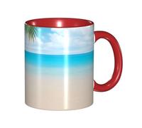 Apbdffjnf Tropical Beach Plant Theme Print Ceramic Coffee Mugs, 11 Oz Ceramic Mugs Tea Cups with Handle for Office and Home Red