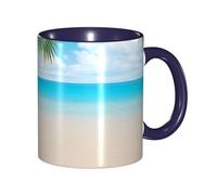 Apbdffjnf Tropical Beach Plant Theme Print Ceramic Coffee Mugs, 11 Oz Ceramic Mugs Tea Cups with Handle for Office and Home Navy Blue
