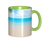 Apbdffjnf Tropical Beach Plant Theme Print Ceramic Coffee Mugs, 11 Oz Ceramic Mugs Tea Cups with Handle for Office and Home Green