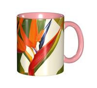 Apbdffjnf Tropical Bird of Paradise Print Ceramic Coffee Mugs, 11 Oz Ceramic Mugs Tea Cups with Handle for Office and Home Pink