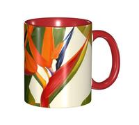 Apbdffjnf Tropical Bird of Paradise Print Ceramic Coffee Mugs, 11 Oz Ceramic Mugs Tea Cups with Handle for Office and Home Red