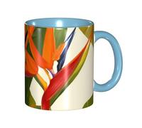 Apbdffjnf Tropical Bird of Paradise Print Ceramic Coffee Mugs, 11 Oz Ceramic Mugs Tea Cups with Handle for Office and Home Sky Blue