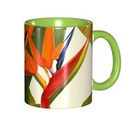Apbdffjnf Tropical Bird of Paradise Print Ceramic Coffee Mugs, 11 Oz Ceramic Mugs Tea Cups with Handle for Office and Home Green