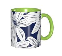 Apbdffjnf Tropical Hibiscus Flower Print Ceramic Coffee Mugs, 11 Oz Ceramic Mugs Tea Cups with Handle for Office and Home Green