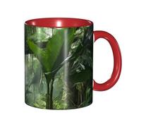 Apbdffjnf Tropical Rainforest Jungle Scene Print Ceramic Coffee Mugs, 11 Oz Ceramic Mugs Tea Cups with Handle for Office and Home Red