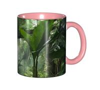 Apbdffjnf Tropical Rainforest Jungle Scene Print Ceramic Coffee Mugs, 11 Oz Ceramic Mugs Tea Cups with Handle for Office and Home Pink