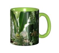 Apbdffjnf Tropical Rainforest Print Ceramic Coffee Mugs, 11 Oz Ceramic Mugs Tea Cups with Handle for Office and Home Green