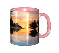 Apbdffjnf Tropical Sunset Print Ceramic Coffee Mugs, 11 Oz Ceramic Mugs Tea Cups with Handle for Office and Home Pink