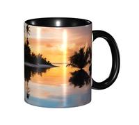 Apbdffjnf Tropical Sunset Print Ceramic Coffee Mugs, 11 Oz Ceramic Mugs Tea Cups with Handle for Office and Home Black