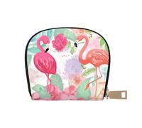 Apbdffjnf Two Red Flamingos Printed Leather Credit Card Holder ID Business Card Case Purse Small Wallet with Zipper for Men & Women