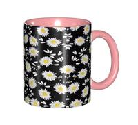 Apbdffjnf White Daisy Print Ceramic Coffee Mugs, 11 Oz Ceramic Mugs Tea Cups with Handle for Office and Home Pink