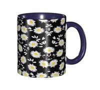 Apbdffjnf White Daisy Print Ceramic Coffee Mugs, 11 Oz Ceramic Mugs Tea Cups with Handle for Office and Home Navy Blue