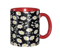 Apbdffjnf White Daisy Print Ceramic Coffee Mugs, 11 Oz Ceramic Mugs Tea Cups with Handle for Office and Home Red