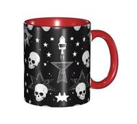 Apbdffjnf White Punk Skull Print Ceramic Coffee Mugs, 11 Oz Ceramic Mugs Tea Cups with Handle for Office and Home Red