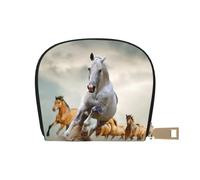 Apbdffjnf Wild Animal Horses Pattern Printed Leather Credit Card Holder ID Business Card Case Purse Small Wallet with Zipper for Men & Women