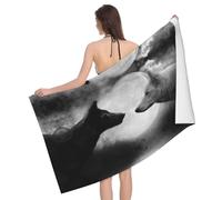 Apbdffjnf Wolves Love Under The Moon Wild Animal Printed Bath Towel Quick Dry Super Absorbent Microfiber Towels for Travel Beach Swim Camping Gym 80x130 cm
