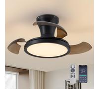 APBEAMLighting - 28" Retractable Ceiling Fan with Light Remote Control, Dimmable 6 Speed, Reversible Small Modern Bladeless Fan Smart Quiet Fan for