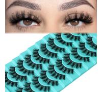 APCYUST Wispy Lashes Fluffy Mink Eyelashes 16mm Natural Thick False Eye Lash Strips 10 Sets Medium Wispies Fake Strip Eyelash Wet Spikes Style Full Volume Cateye Spiky Lashes Manga Look