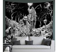 Apdidl Black and White Goth Skull Tapestry for Bedroom, Gothic Skeleton Halloween Wall Tapestries Aesthetic, Horror Ghost Rider Night Sky Moon Dark Wall Hanging Decor for Living Room (51'' x 60'')