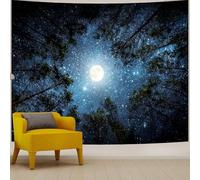 Apdidl Forest Galaxy Starry Tapestry for Bedroom Aesthetic, Blue Space Night Starry Sky Moon Stars Tapestry, Tree Forest Milky Way Backdrop Wall Hanging for Dorm Living Room Decor (51" X 60")