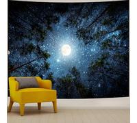 Apdidl Forest Galaxy Starry Tapestry for Bedroom Ceiling, Blue Space Night Starry Sky Moon Stars Tapestry Aesthetic, Tree Forest Milky Way Backdrop Wall Hanging for Dorm Living Room Decor (71" X 90")