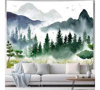 Apdidl Forest Mountain Wall Tapestry for Bedroom, Nature Foggy Mountain Scenery Tapestries, Green Misty Tree Landscape Watercolor Backdrop Tapestries Wall Hanging for Living Room (51" X 60")