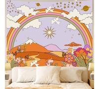 Apdidl Hippie Groovy Wall Tapestry for Bedroom Aesthetic, Boho Small Orange y2k 70s Retro Cute Room Decor Tapestries for Girls, Vintage Pink Sun Mushroom Wall Hanging for Children Room Dorm (36"X48")