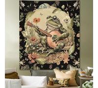 Apdidl Vintage Boho Frog Tapestry for Bedroom Aesthetic, Green Music Floral Wall Covering Tapestries with Playing Banjo, Funny Frog Decor Poster Wall Hanging for Dorm Living Room (51"X60")