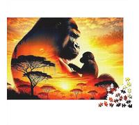 Ape 1000 Pieces Jigsaw Puzzle Savanna Sunset Landscape Gorillas - Classic Educational Game for Adults70x50cm/1000pcs