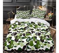 Ape Head Camouflage Queen Size Duvet Cover Sets, Camouflage Style Bedding Set, 1 Soft and Comfortable Microfiber Quilt Cover and 2 Pillowcases 50×75, for Room Decor P375