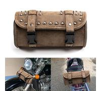 APEBAZY Motorcycle fork bag, universal handlebar tool bag, roll barrel bag, brown PU leather side bag, decorative with rivets for sissy bar, rear carrier (brown)