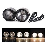 APEBAZY Motorcycle Twin Headlight with Grill Cover and Mounting Bracket Assembly, Retro Double Dual Lamp Halogen Front Headlamp for Bobber Street Fighter Naked Cafe Racer Dominator (Black)