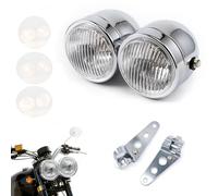 APEBAZY Motorcycle Twin Headlight with Mounting Bracket Assembly Double Round Front Lamp for Bobber Street Fighter Naked Cafe Racer Dominator