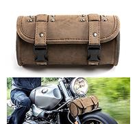 APEBAZY Universal Motorcycle Handlebar Bag, PU Leather Adjustable Fork Bag, Sissy Bar Tool Bags, Motorcycle Saddle Bags with Quick Release Buckles (Brown), (APE-MTGB38)