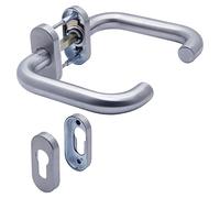APECS U-Model H-0903+PZ Oval Rosette Door Handles Stainless Steel for Front Door and Interior Doors with Key Escutcheon Handle Set Profile Cylinder