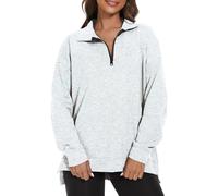 APEIYU Casual Long Sleeve Tops For Women Sweatshirts Loose Side Split High Low Half Zip Pullover Oversized Tunic Tops Tees Ash XL