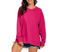 APEIYU Casual Long Sleeve Tops For Womens Sweatshirts Loose Side Split High Low Batwing Pullover Tunic Tops Tees Rose Red XL