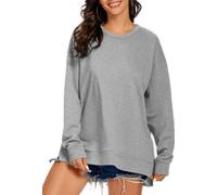 APEIYU Ladies Classic Long Sleeve Tops Crew Neck Sweatshirts High Low Batwing Women Casual Tops Loose fit T Shirt Split-Hem Jumper Tops Light Grey S