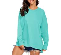 APEIYU Lady Long-Sleeve Sweatshirts Split-Hem Tunic Tops Oversized Sweatshirts Casual Batwing Blouses Tops Loose T Shirts Aqua XL
