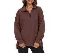 APEIYU Long Sleeve Tops For Womens Loose T Shirt Ladies Sweatshirt Round Collar Baggy Blouses Quarter Zip Ladies Tops Tunic Deep Coffee XXL