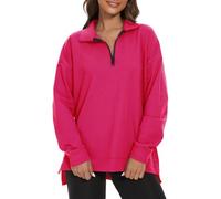 APEIYU Women Crew Neck Long Sleeve Sweatshirts Loose Quarter Zip Pullovers Stand Collar Casual Tops Rose XXL